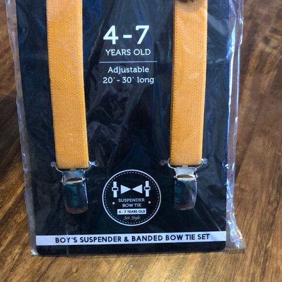Kids Umo Lorenzo Suspender And Bow Tie Set-Old Gold - Picture 2 of 5